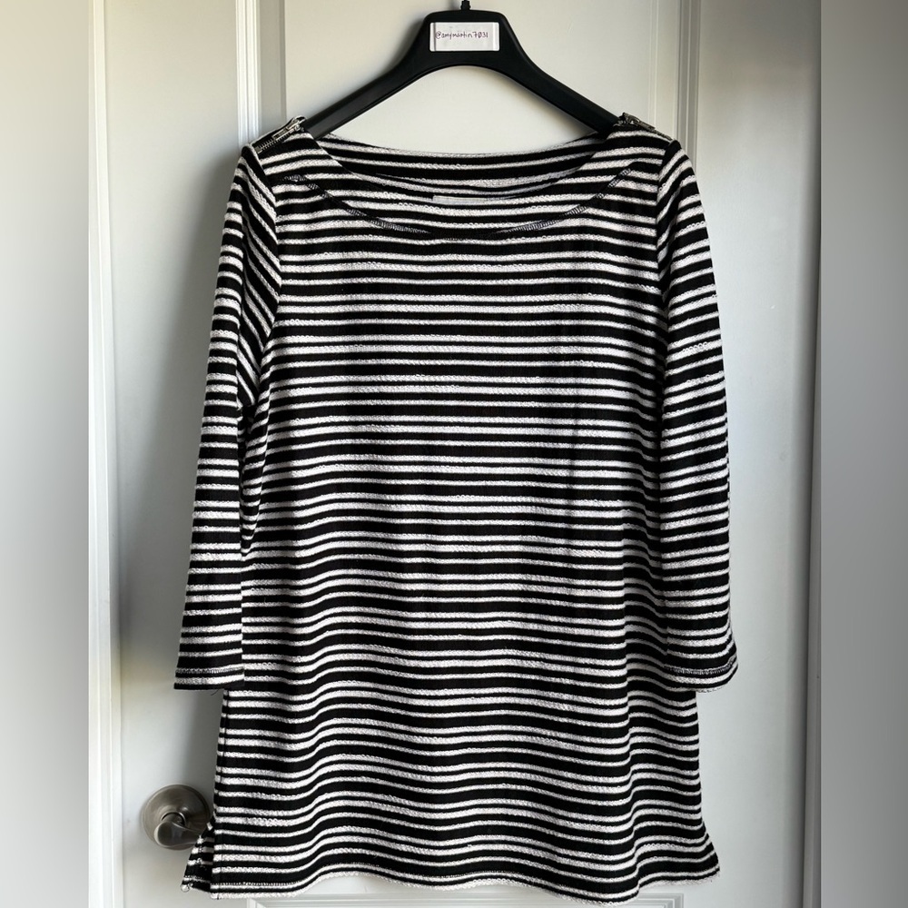 Liz Claiborne Black and White Striped Long Sleeve dress, Size Large
